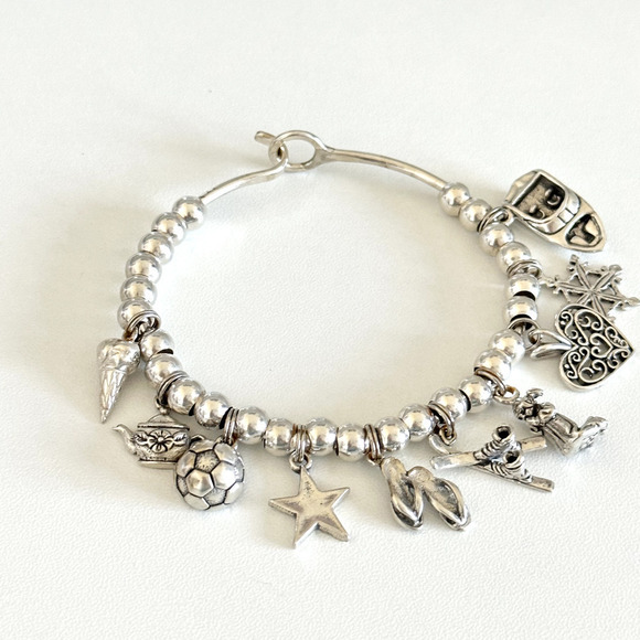 925 Sterling Silver Vintage Loaded Charm Ladies Bracelet With 10 Charms 7" - Picture 2 of 8